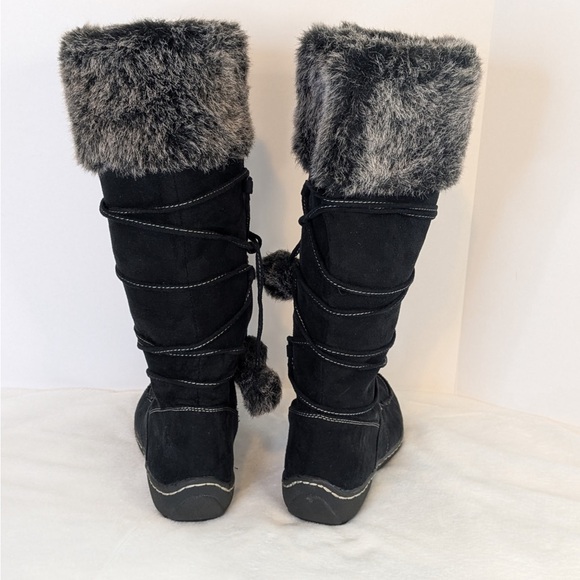 Cozy & Warm Black Faux Fur Topper Full Zipper With Pom Pom Laces Size 8 - Picture 3 of 7